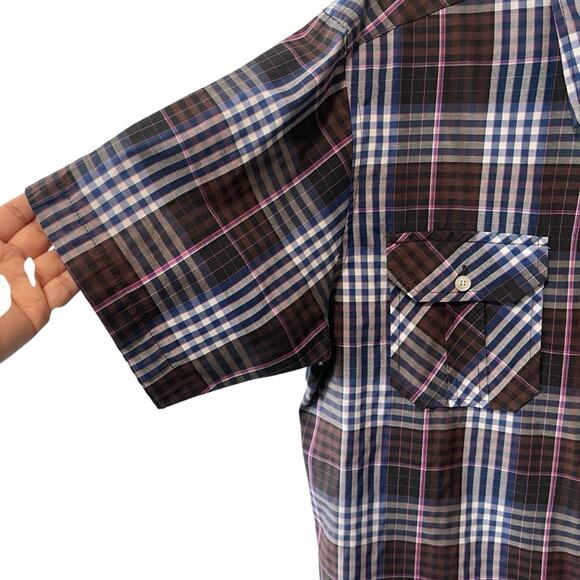 Paper Denim & Cloth Plaid Short Sleeve Collared Front Button Shirt Blue Multi L - Picture 2 of 7